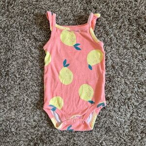 Carter’s 6 Month Pink and Yellow Lemon Print Baby Onesie